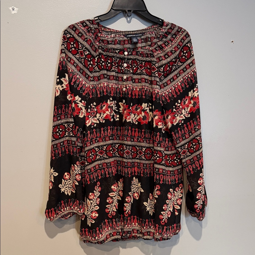 American Living Black and Red Patterned Blouse